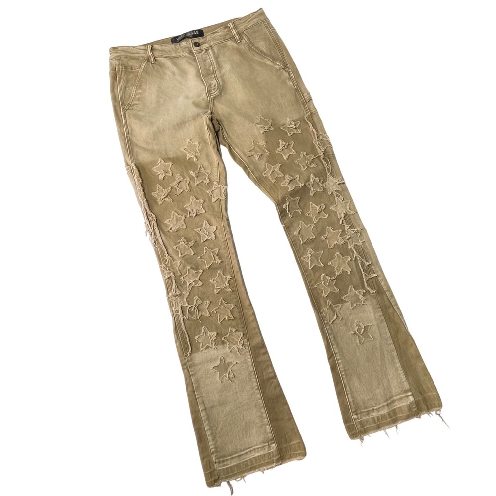 NEW Valabasas V-Stars Stacked Flare Jeans Mens 36 Khaki Star Carpenter Stretch